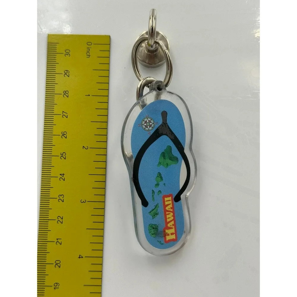 Hawaii Souvenir Flip Flop Keychain Blue Island‎ Map Acrylic Key Ring Accessory
